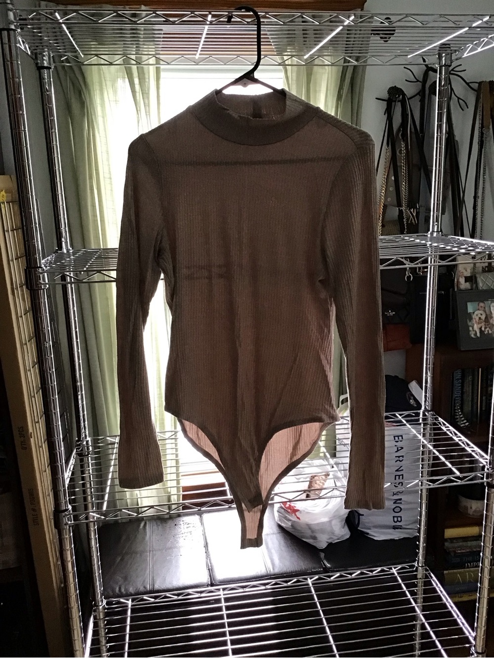 Ribbed Mock Neck Long Sleeve Bodysuit - Taupe